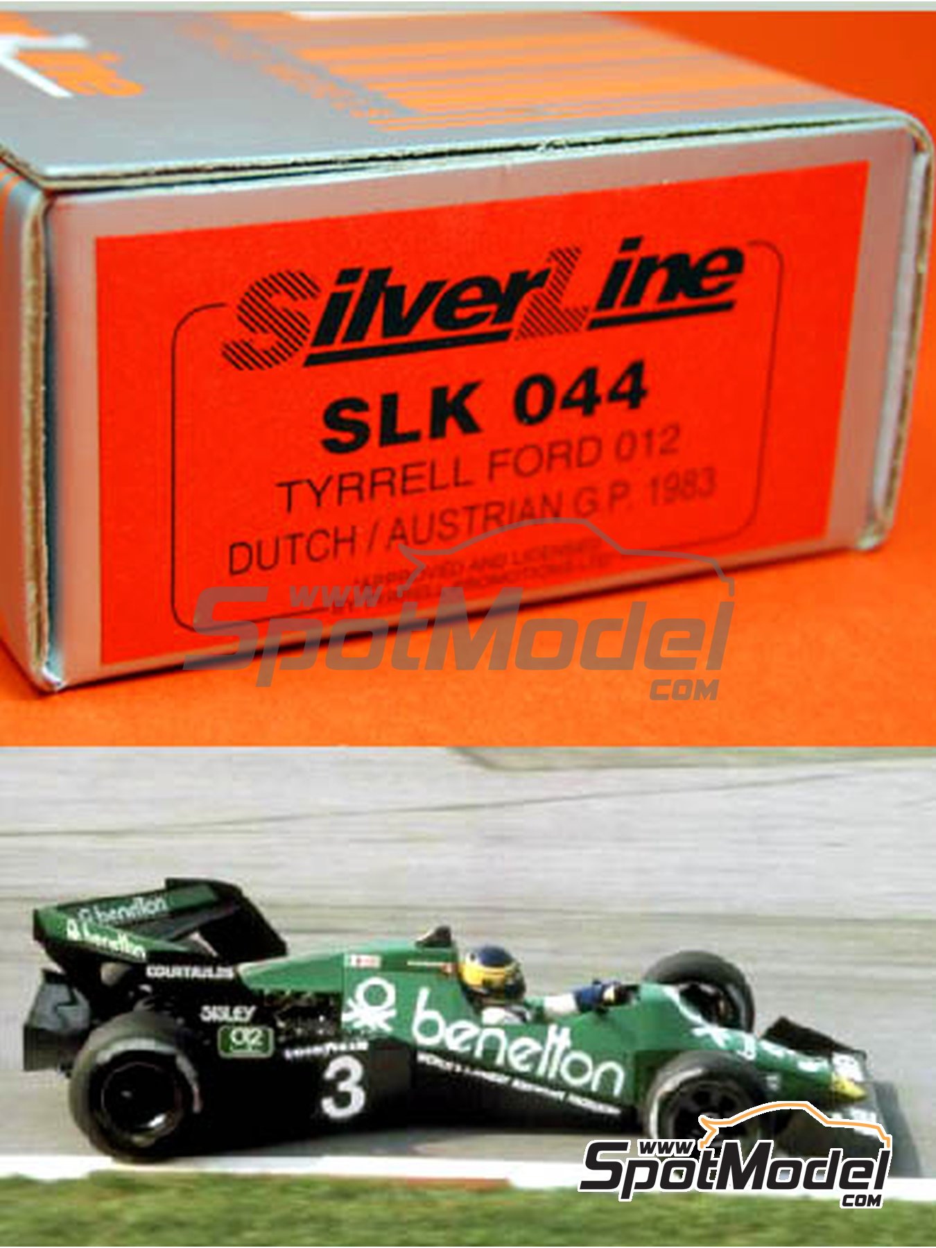 Tyrrell Ford 012 Tyrrell Racing Team sponsored by Benetton - Austrian  Formula 1 Grand Prix 1983. Car scale model kit in 1/43 scale manufactured  by Tam